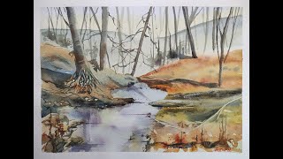 ACQUERELLO Rio nel bosco: semplifica dipingendo per settori WATERCOLOR Stream in woods Demo tutorial