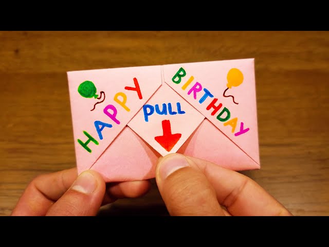 Paper SURPRISE MESSAGE CARD  Pull-Tab Origami Envelope 