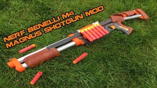 NERF BENELLI M4 SHOTGUN MOD || Wooden MEGA Magnus Mod | Walcom S7