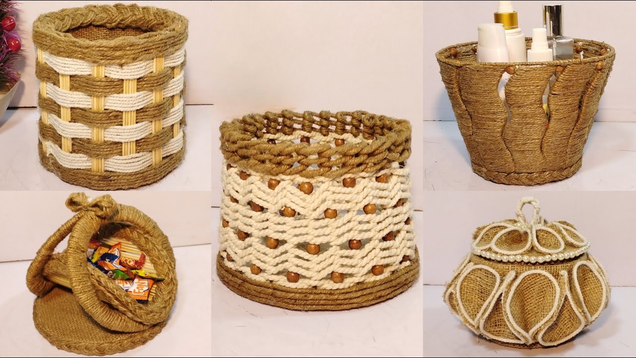 5 Different ideas of Jute Rope Storage Basket |Diy Rope Basket |Diy Storage Organizer | Hamna Nadeem
