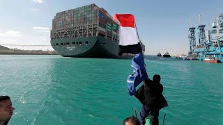 Контейнеровоз Ever Given наконец освобожден в Суэцком канале. Container ship Ever Given released.