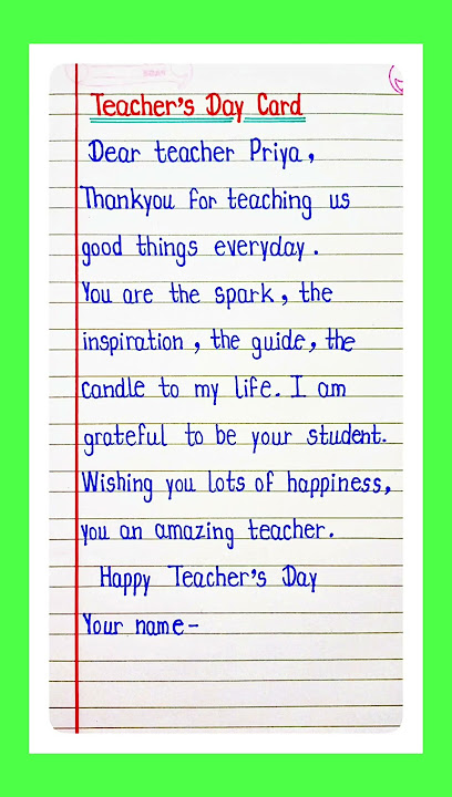 Teachers Day Card  Writing/Teacher Day 2024/Teachers Day Letter In English/Thank you Teacher