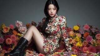 Clothes made of flowers, a background full of flowers, beautiful women.