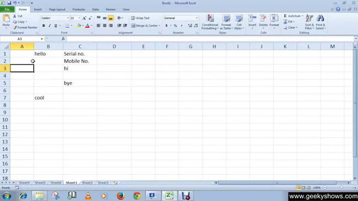 Microsoft Office Excel 2010 Insert or Delete Cell, Row, Column and Sheet
