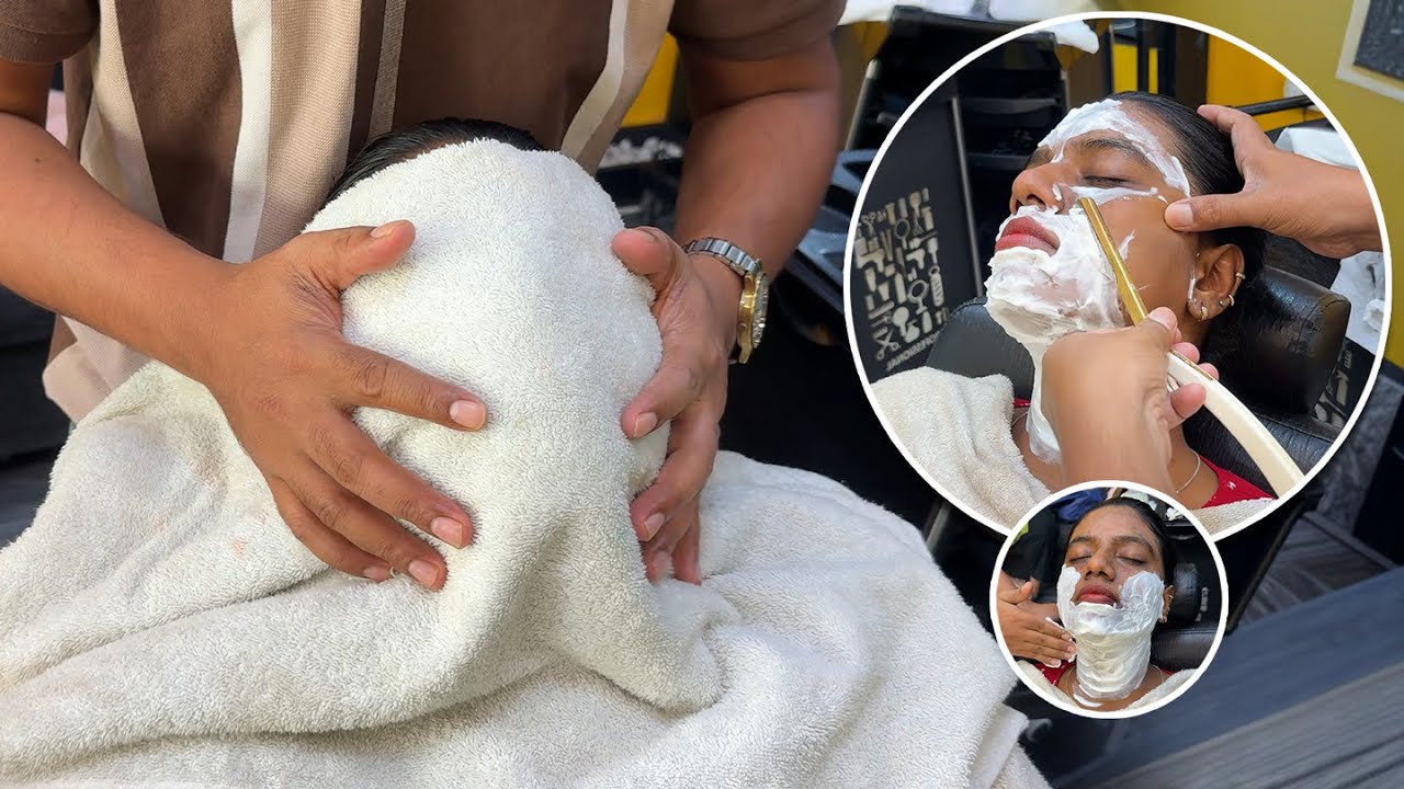 💈 Hot towel face shave 🪒 for this college girl 💈