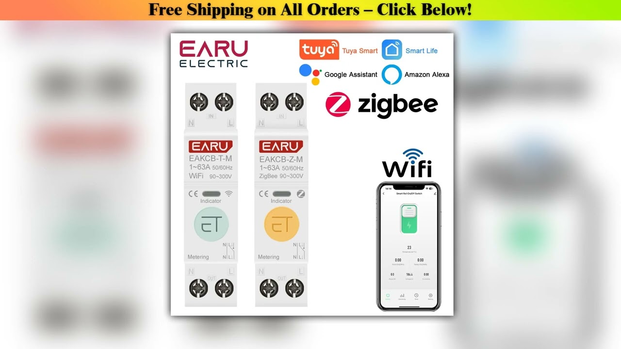 Tuya ZigBee WiFi Smart Circuit Breaker 1PN 63A MCB Timer Relay Switch Energy Meter kWh Voltage Curr