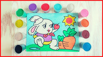 Tô màu tranh cát, chú thỏ trắng và củ carot. sand painting, white rabbit and carrot (KenSam Channel)