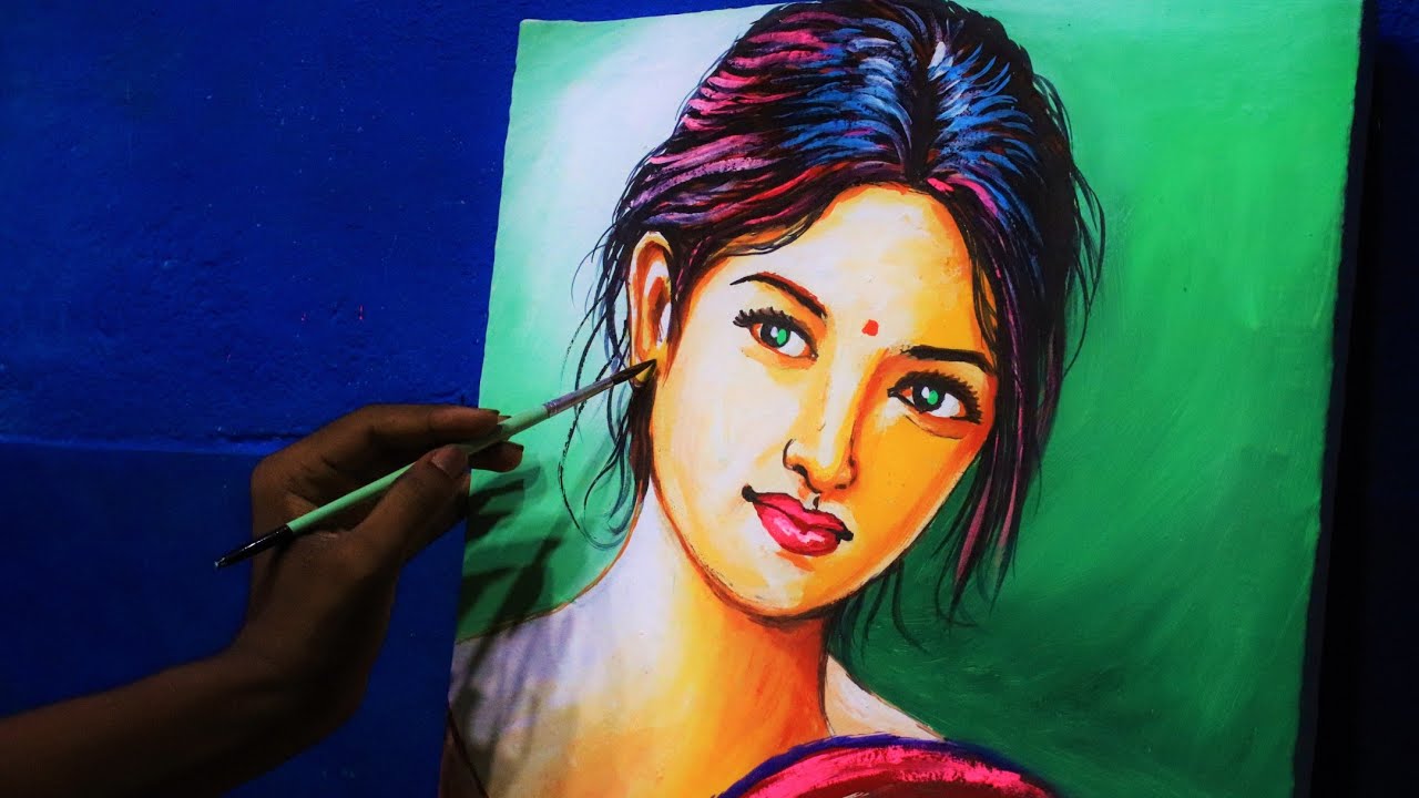 Indian woman painting tutorial || Watercolor beautiful girl ...