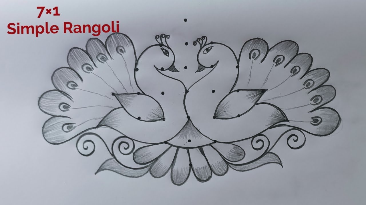 Simple Mayil Kolam 7×1 🌺 7 Dot Peacock Rangoli 🌺 peacock Muggulu 🌺 Thaipusam simple Mayil Kolam