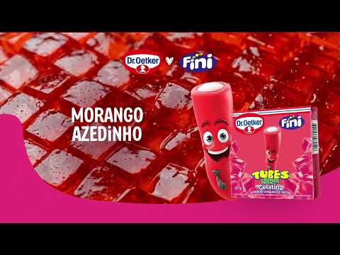 A nova gelatina Dr. Oetker sabor Fini Tubes Morango Azedinho chegou com muita diversão!