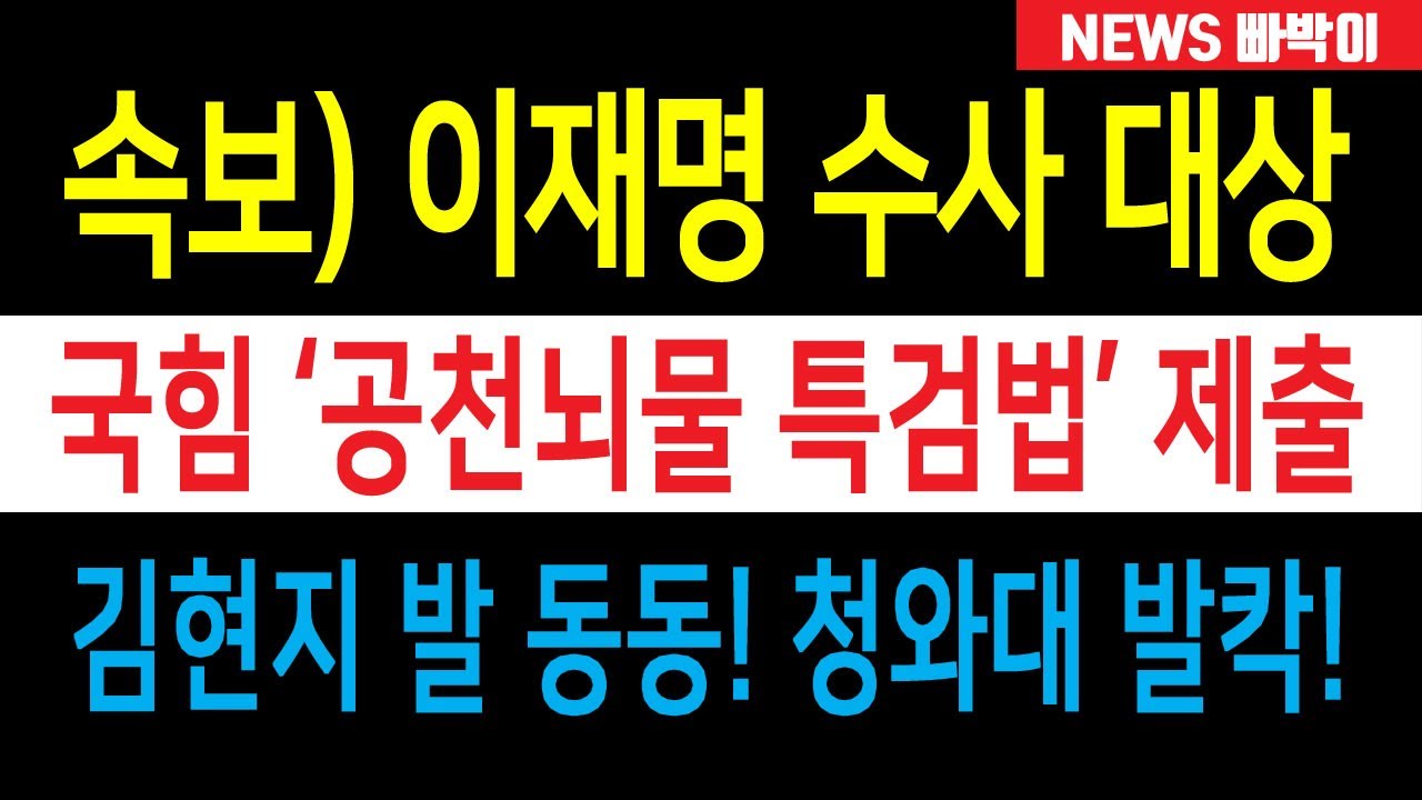속보) 이재명과 김현지도 수사 대상, 국힘 '공천뇌물 특검법' 제출! 청와대 발칵, 민주 지금 초상집 분위기!!