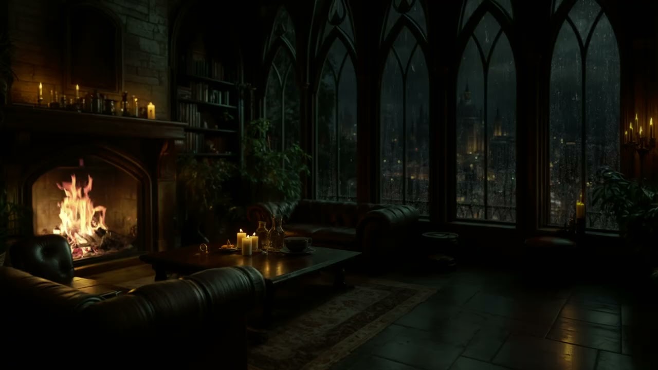 No Ads | Rainy Castle Sleep Hypnosis 🏰🌙 | Fireplace Rain Sounds to Cure Insomnia & Deep Sleep