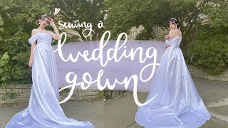 DIY Off The Shoulder Wedding Dress Tutorial | sewing a dreamy lace up back gown☁️✨