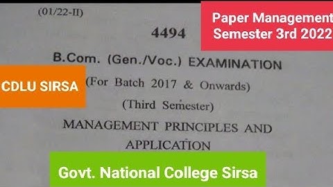 B.com Cdlu Paper Management Semester 3rd 2022