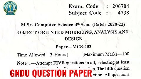 Gndu Msc Computer Science 4th Semester Object Oriented Modeling, Analysis and Design Question Paper