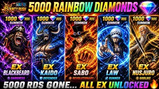 SUMMON 1000 💎 EACH ON 5 EX 🌚|| ONE PIECE BOUNTY RUSH || KAIDO ~ LAW ~ NUSJURO~ BLACKBEARD ~ SABO
