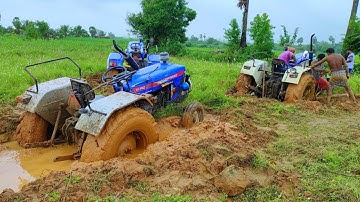 Powertract 50 Pulled by 3 Tractors when stucked in deep mud | Swaraj 744 FE | Sonalika 745 | #CFV |