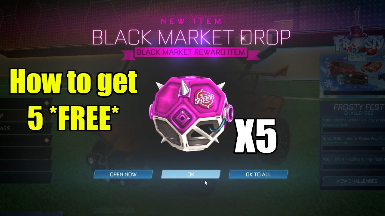 Как получить 5 *БЕСПЛАТНЫХ* ВЫБРОСОВ НА ЧЕРНОМ РЫНКЕ в Rocket League