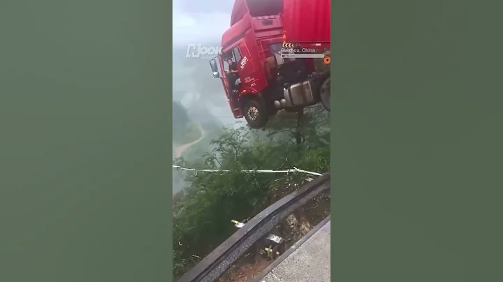Cargo Truck Dangling Over Collapsed Bridge Edge in Guizhou, China | Driver Rescued Safely