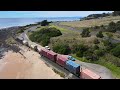 Tasmanian coastal trains from above