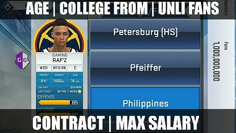 AGE | COLLEGE FROM | UNLI FANS | MAX SALARY | CONTRACT NBA2K19 v49 MOBILE ANDROID