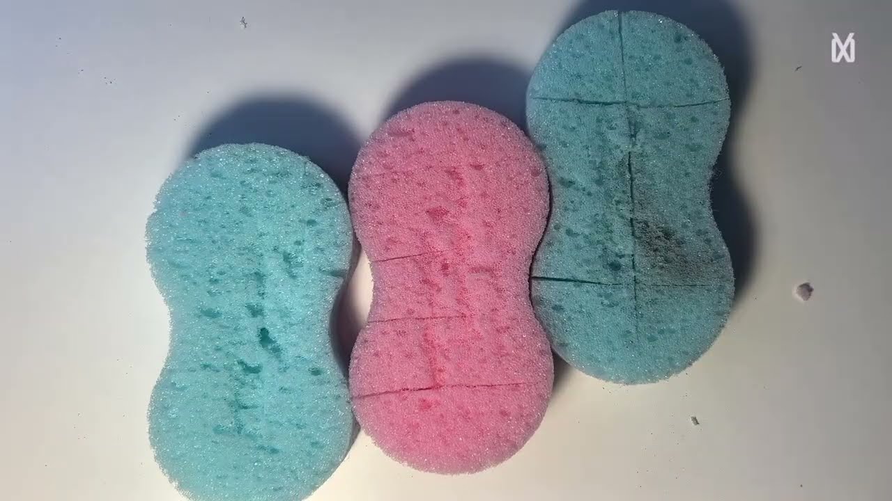 ASMR 🛼 Dry bulk kitchen sponge ripping & sponge slicing ~ unpacking, rubbing, scratching & squeezing