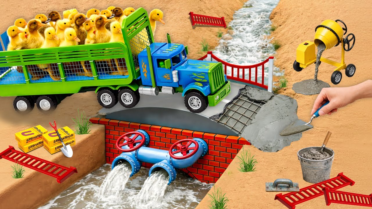 🐊Crocodile Kills Ducks | Miniature Science Project – DIY Mini Tractor Builds a Strong Brick Bridge
