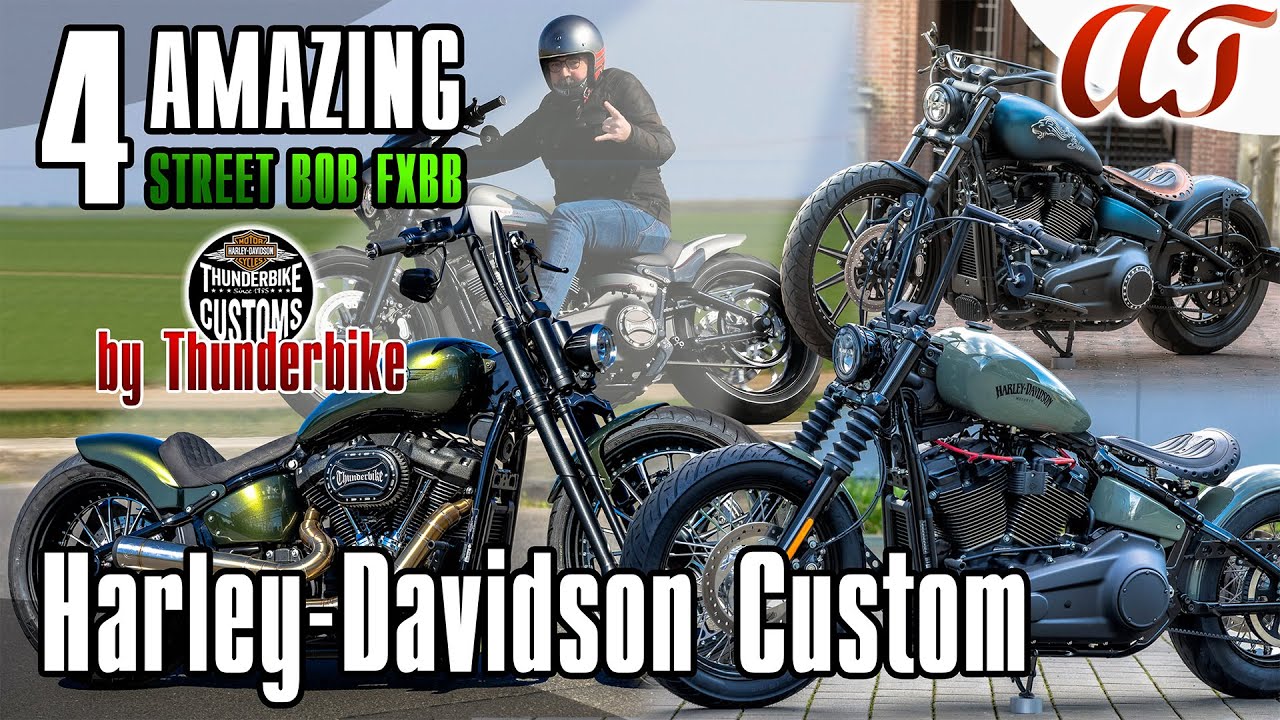 4 ПОТРЯСАЮЩИХ кастомных мотоцикла Harley-Davidson STREET BOB FXBB [4K] * A&T Design
