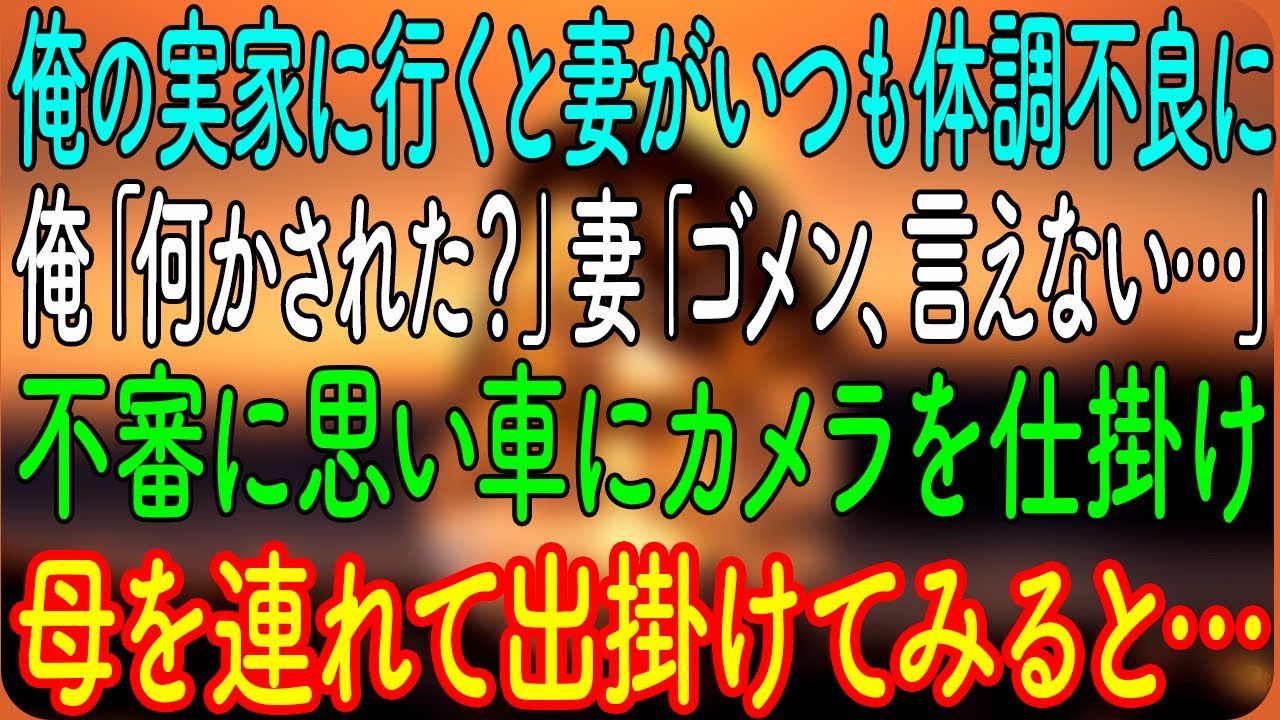 【スカッとする話】俺の実家に行くと妻がいつも体調不良に。俺「何かされた？」妻「ゴメン、言えない…」不審に思い車にカメラを仕掛け、母を連れて出掛けてみると…【朗読・心にしみる話】
