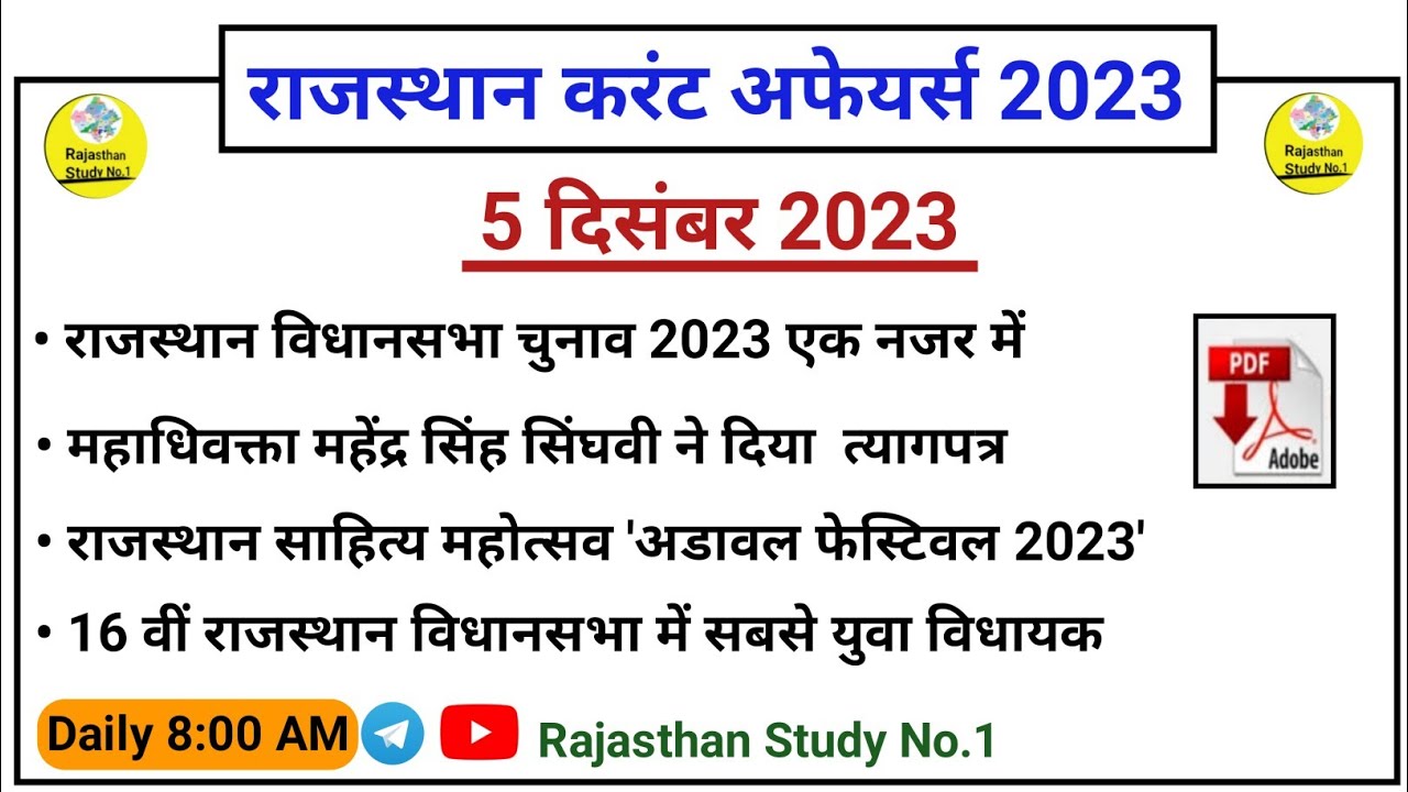 5 December 2023 Rajasthan Current Affairs in Hindi l Daily Current ...