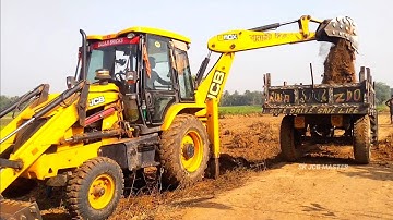Jcb 3dx Backhoe Loader Machine Loading Mud In Mahindra 475 Di & Sonalika 42 Di Rx Tractor |Jcb Video