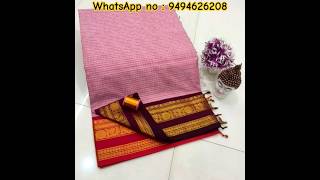 Luxury Kanchi Cotton Sarees of Vaira oosi , vel thaari, Checks Buta,sarees with running blouse