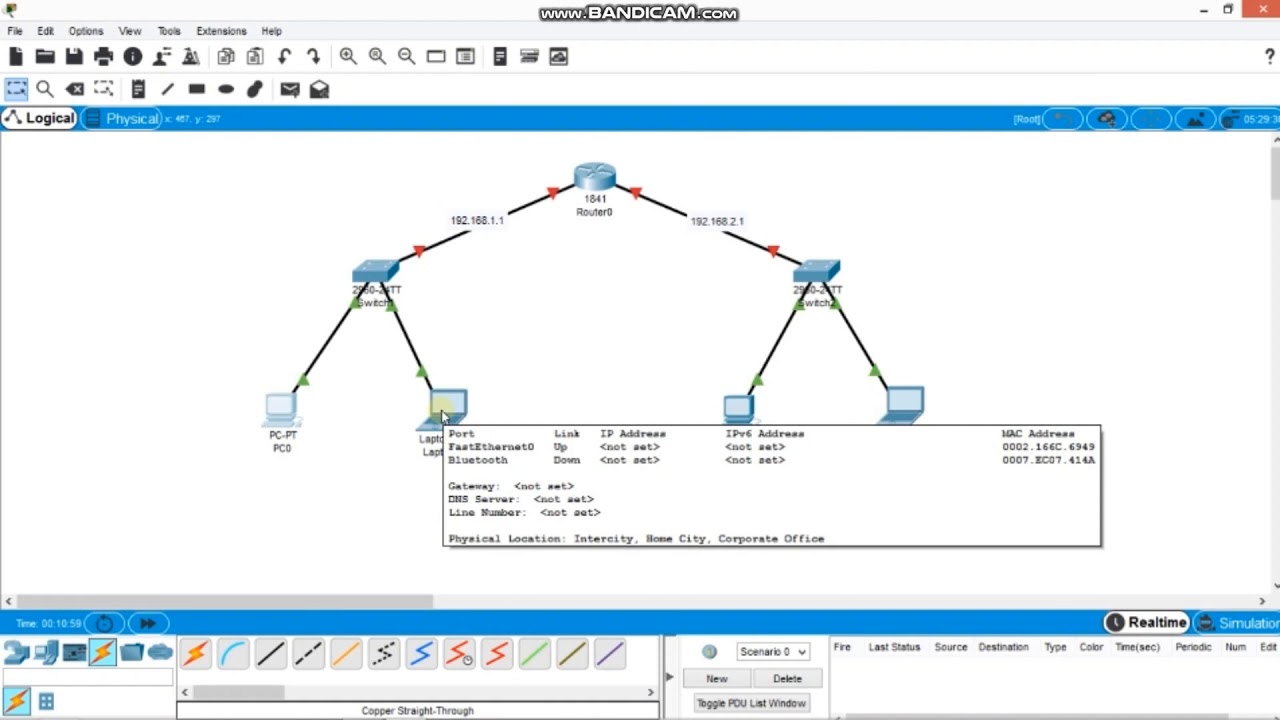 Cara konfigurasi 1 router 2 switch di Cisco packet tracer - YouTube