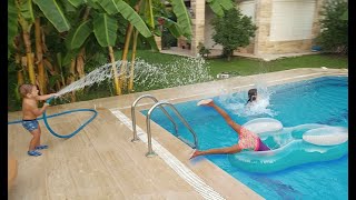 Havuzda şelale yaptık. Elif ile Eğlenceli Video #EvdeKal #SendeOyna #SendeYap #challenge