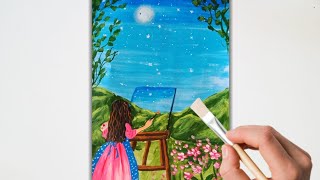 Moonlight painting easy// Acrylic painting for beginners