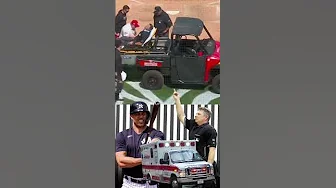 Umpire carted off the field after being hit by Giancarlo Stanton's broken bat. #yankees #umpire #mlb thumbnail