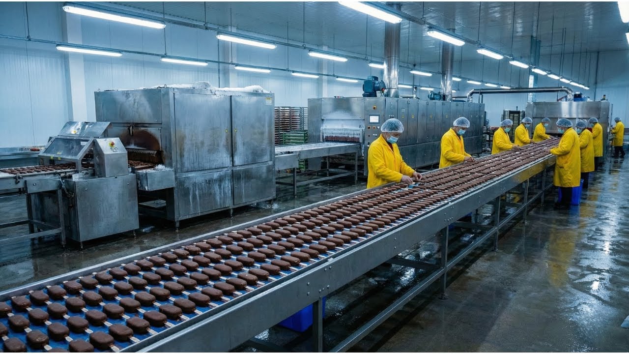 ''Inside the Ice Cream Bar Factory How Magnum Style Bars Are Mass Produced Full Process''