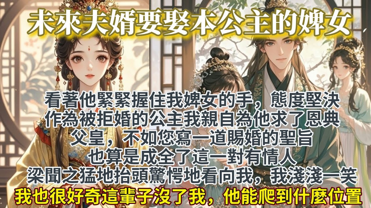 完結爽文：未來夫婿偏要娶我身邊的一個小婢女，態度堅決。作為被拒婚的公主，我親自為他求了父皇的恩典，我倒是也很好奇，這輩子沒了我的助力，他能爬到什麼位置