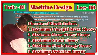 !! Machine Design !! Theories Of Elastic Failure!! Lec -06 !! @champaranpolytechnicclasse4593