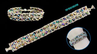 How to make beaded bracelet, Bugle bead, Bicone and Seed beads