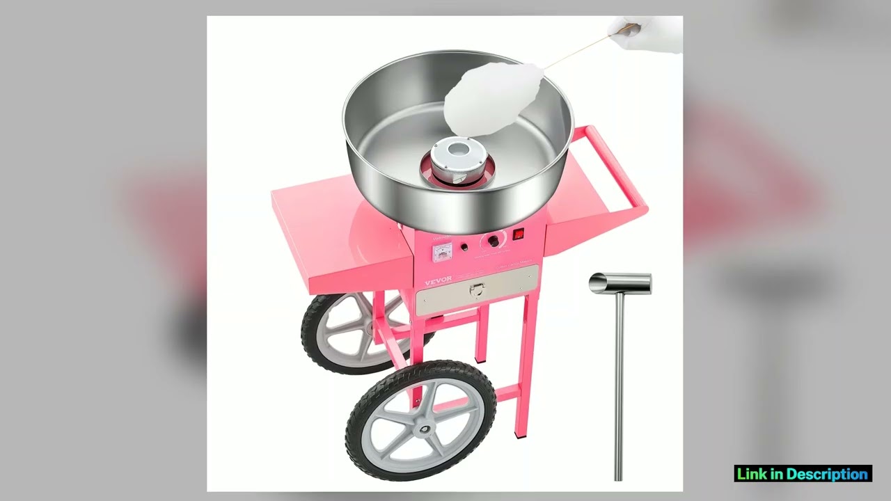 SucceBuy Electric Cotton Candy Machine with Cart Commercial Candy Floss Maker with 205 in