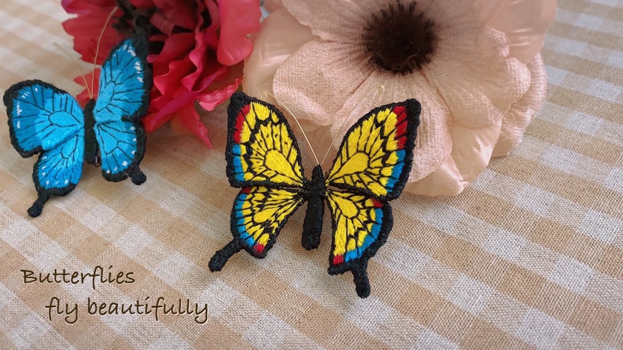 アゲハ蝶♪立体刺繍の蝶々ブローチ♪ - YouTube