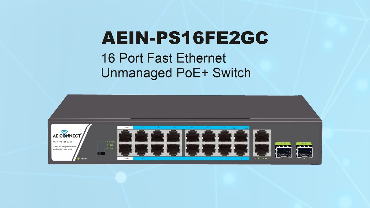16-Port PoE+ Unmanaged Switch W/ 2 Gigabit Uplink – 200W, 802.3af/at, Rack Mountable
