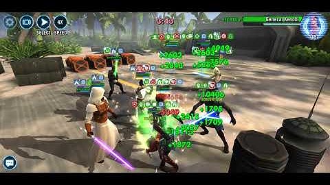 Rey vs JMK with the Ult and 3P0 in swgoh