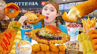 ASMR MUKBANG 롯데리아 왕돈까스버거 먹방🍔 롱치즈스틱 지파이 Crispy Fried Chicken Giant Pork Burger Eating Sound | HIU 하이유