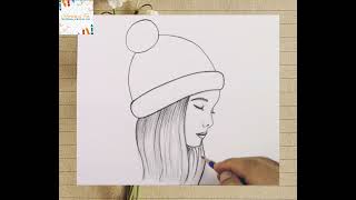 رسم سهل | رسم فتاة جميلة تضع قبعة في فصل الشتاء | رسم انيمي | تعليم الرسم خطوة بخطوة للمبتدئين