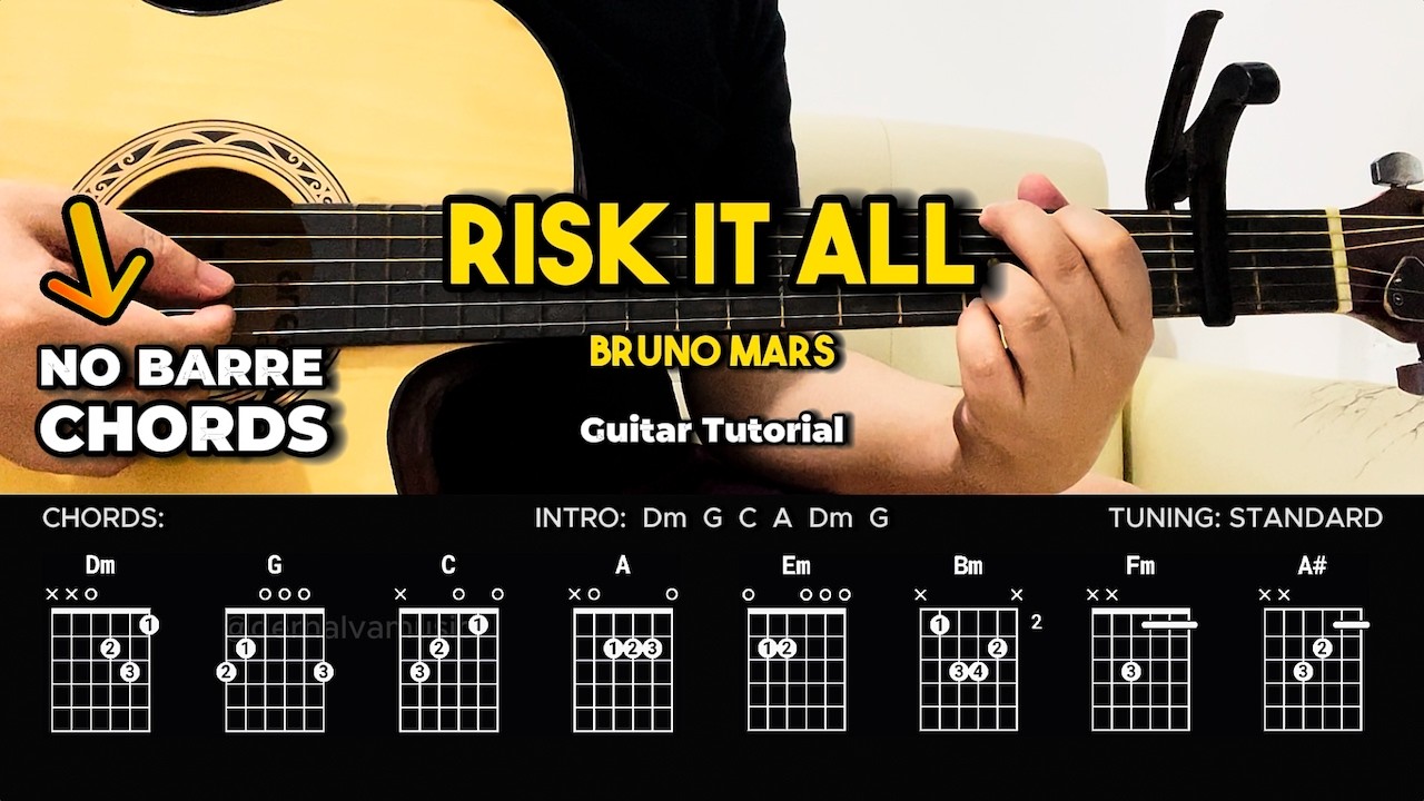 Risk It All - Bruno Mars (No Barre Chords) Guitar Tutorial For Beginners | CHORDS & LYRICS