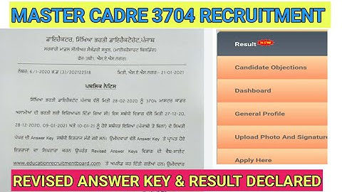 Master cadre 3704 posts !! Revised Answer key and Result Declared