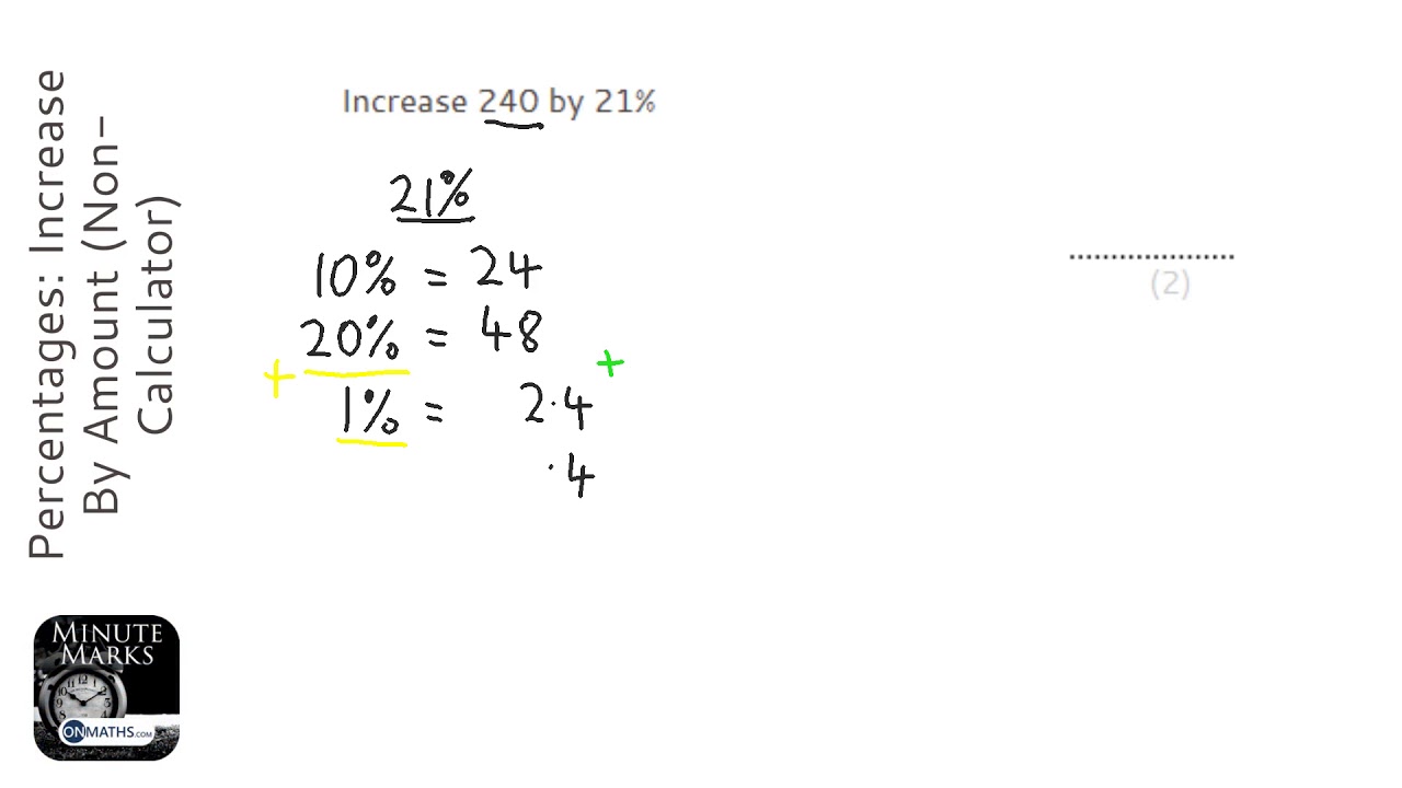 Percentages Increase By Amount Non Calculator Grade 3 Onmaths Gcse Maths Revision Youtube