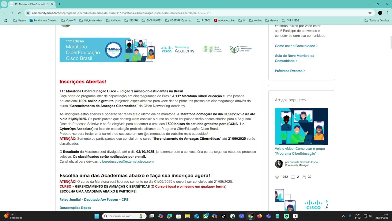 A Cisco anunciou a 11ª edição do Programa CiberEducação gratuito